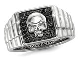 Men's Black Diamond 1/5 Carat (ctw) Polished Skull Ring in Sterling Silver